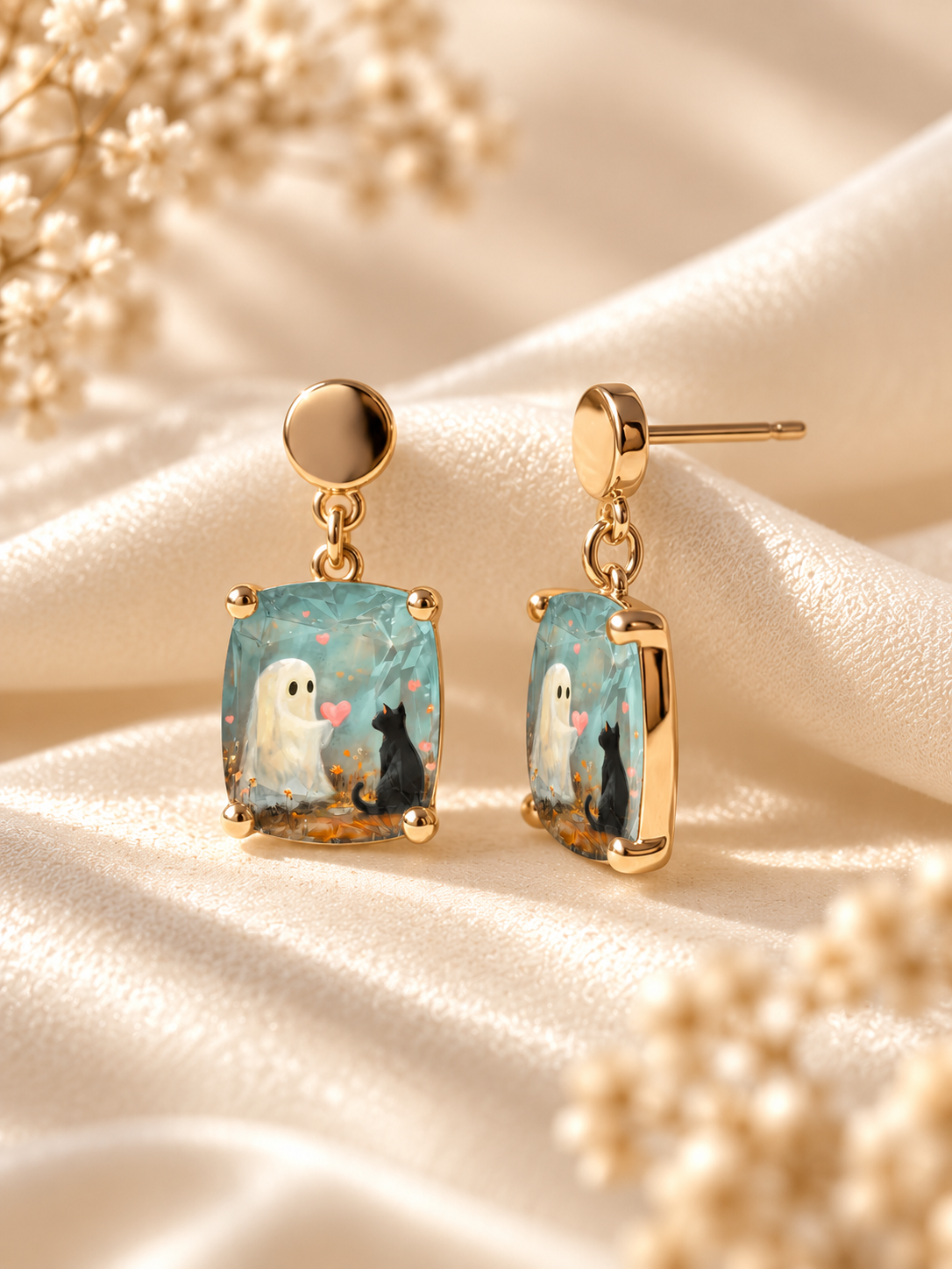 Ghost & Cat Square Earings