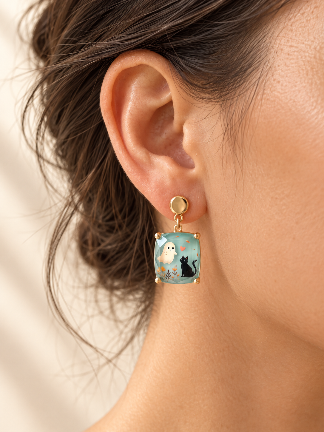 Ghost & Cat Square Earings
